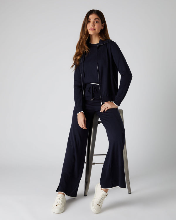 N.peal Women's Cotton Cashmere Full Zip Sweater In Navy Blue