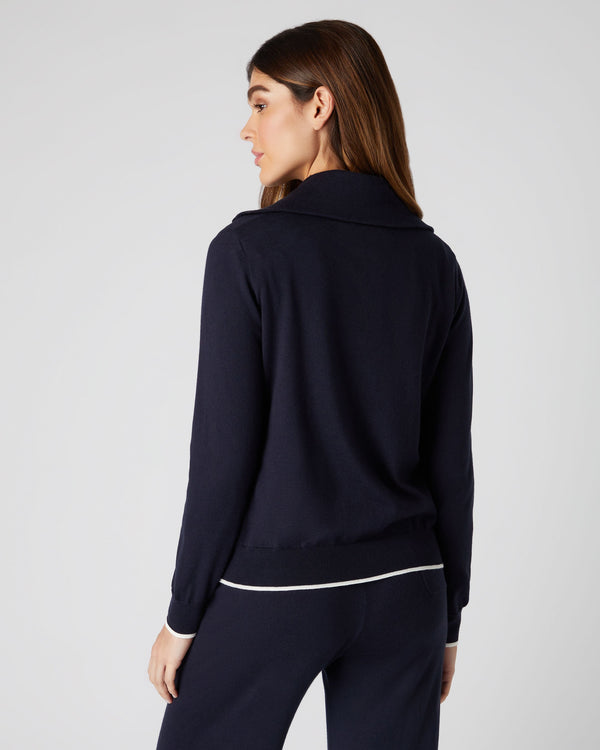 N.peal Women's Cotton Cashmere Full Zip Sweater In Navy Blue