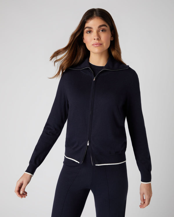 n.peal Women's Cotton Cashmere Full Zip Sweater In Navy Blue