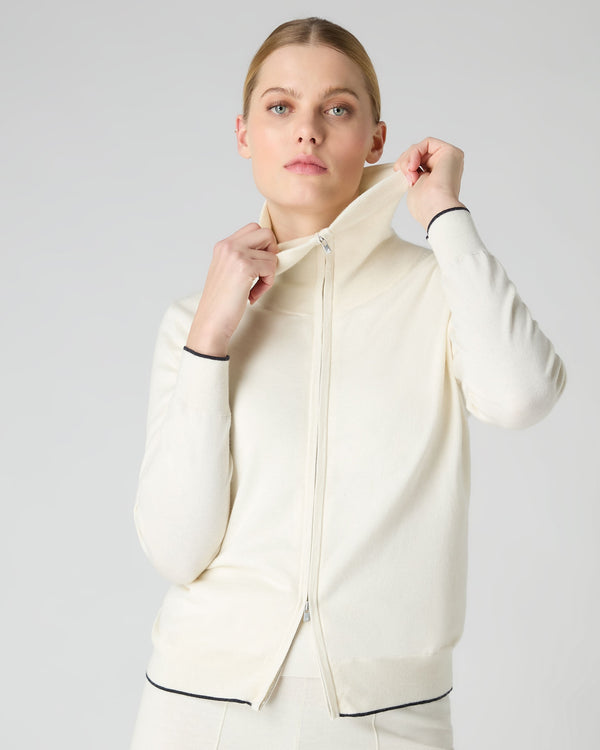 n.peal Women's Cotton Cashmere Full Zip Sweater In New Ivory White