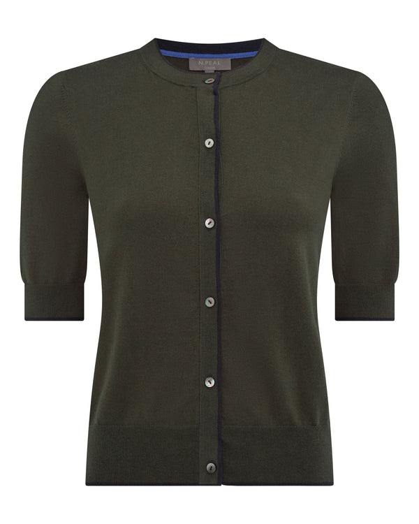 N.peal Women's Cotton Cashmere Short Sleeve Cardigan In Arabica Khaki Green