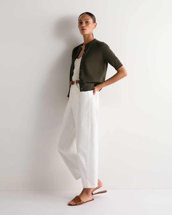 N.peal Women's Cotton Cashmere Short Sleeve Cardigan In Arabica Khaki Green