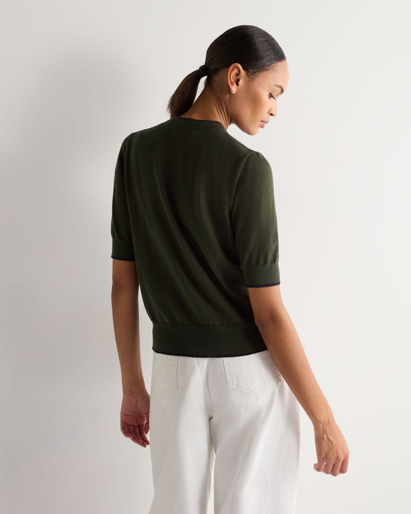 N.peal Women's Cotton Cashmere Short Sleeve Cardigan In Arabica Khaki Green