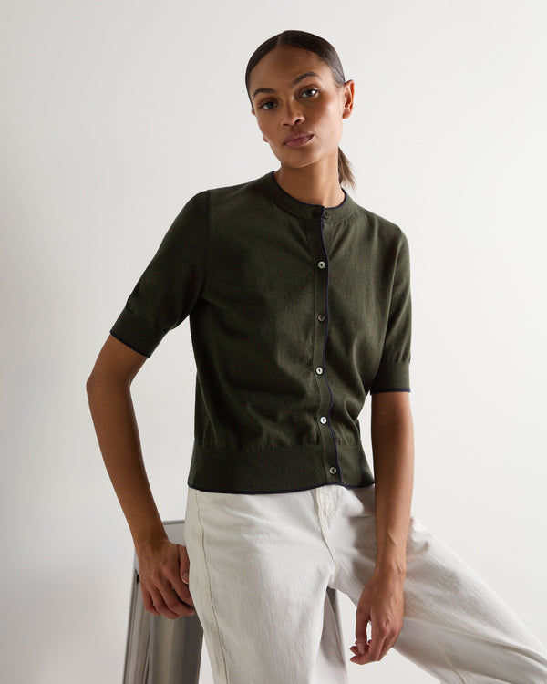 n.peal Women's Cotton Cashmere Short Sleeve Cardigan In Arabica Khaki Green