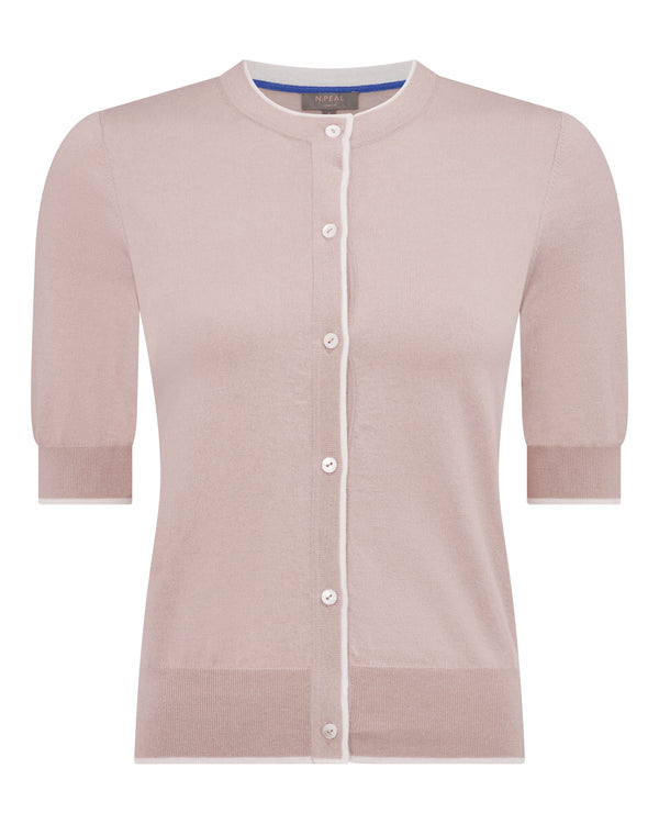 N.peal Women's Cotton Cashmere Short Sleeve Cardigan In Dune Pink
