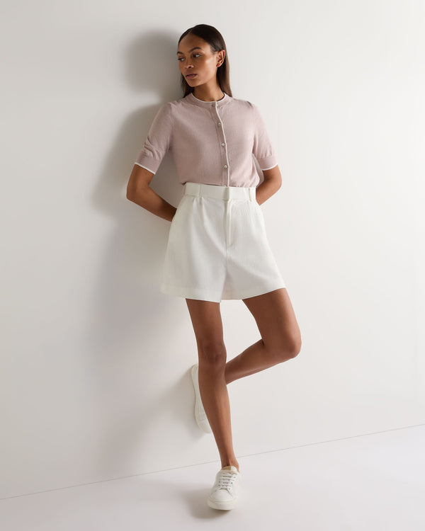 N.peal Women's Cotton Cashmere Short Sleeve Cardigan In Dune Pink