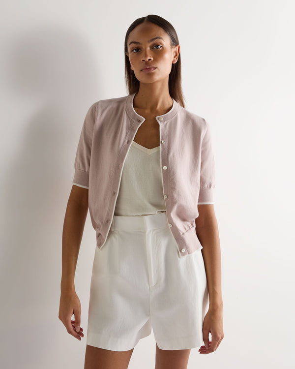 n.peal Women's Cotton Cashmere Short Sleeve Cardigan In Dune Pink