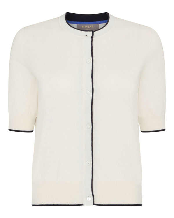 N.peal Women's Cotton Cashmere Short Sleeve Cardigan In New Ivory White
