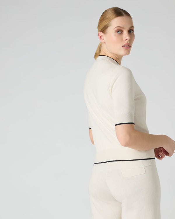 N.peal Women's Cotton Cashmere Short Sleeve Cardigan In New Ivory White