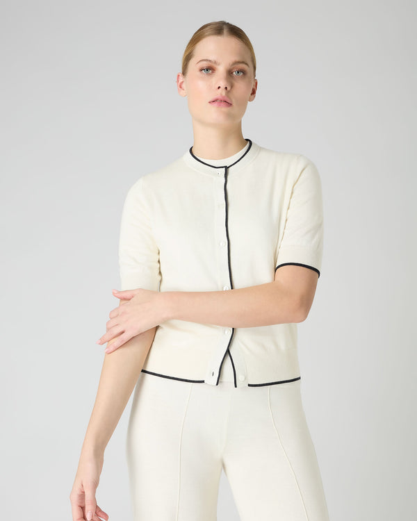 n.peal Women's Cotton Cashmere Short Sleeve Cardigan In New Ivory White