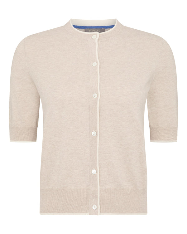 N.peal Women's Cotton Cashmere Short Sleeve Cardigan In Sandstone Brown