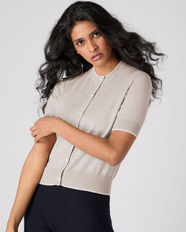 n.peal Women's Cotton Cashmere Short Sleeve Cardigan In Sandstone Brown