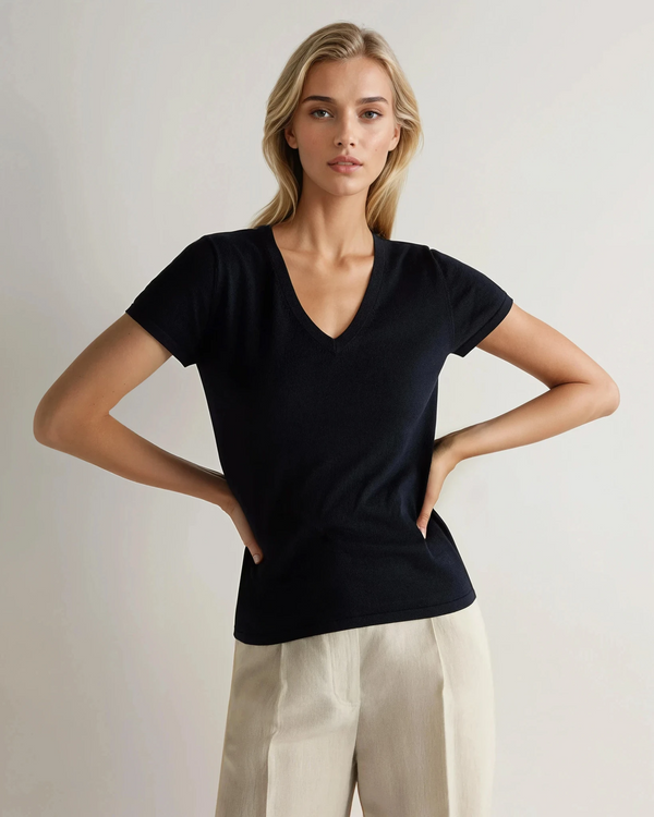 n.peal Women's Cotton Cashmere Silk T-Shirt In Navy Blue
