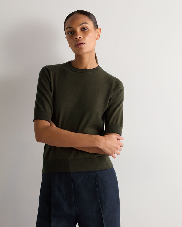 n.peal Women's Cotton Cashmere T-Shirt In Arabica Khaki Green