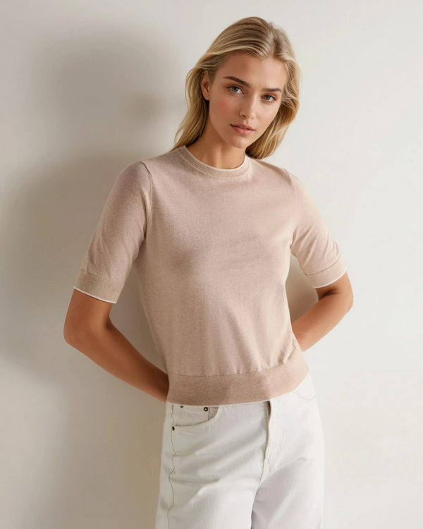n.peal Women's Cotton Cashmere T-Shirt In Sandstone Brown