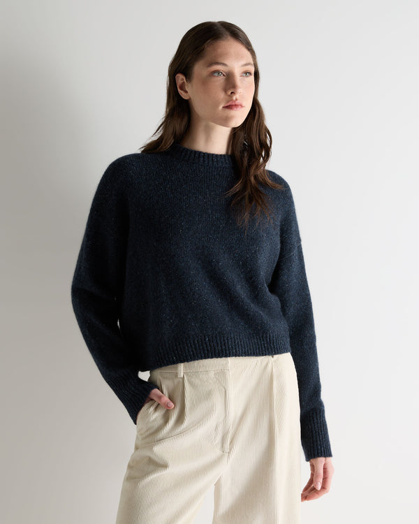 n.peal Women's Cropped Marl Cashmere Sweater In Atlantic Blue Melange