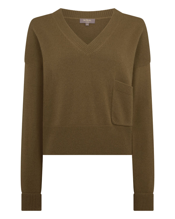 N.peal Women's Cropped V Neck Cashmere Sweater In Cinnamon Brown