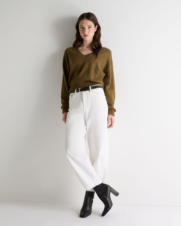 N.peal Women's Cropped V Neck Cashmere Sweater In Cinnamon Brown