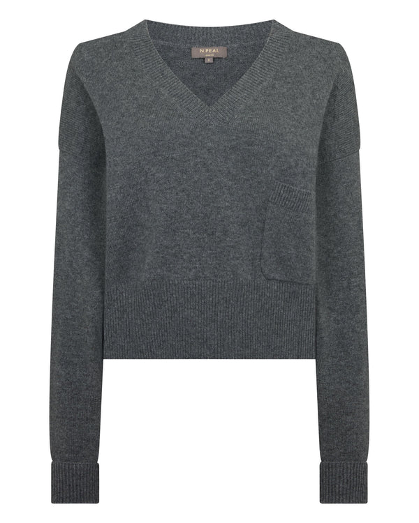 N.peal Women's Cropped V Neck Cashmere Sweater In Elephant Grey