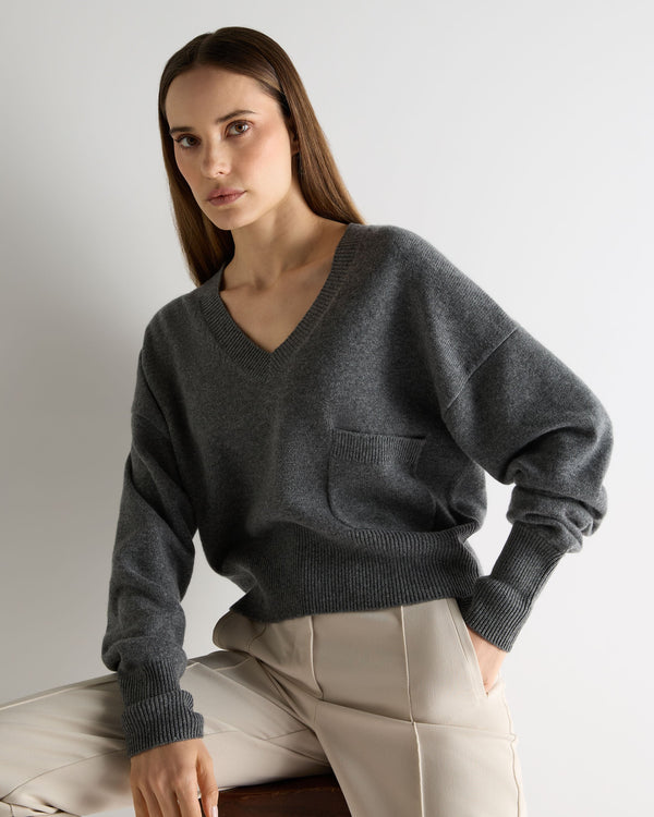 n.peal Women's Cropped V Neck Cashmere Sweater In Elephant Grey