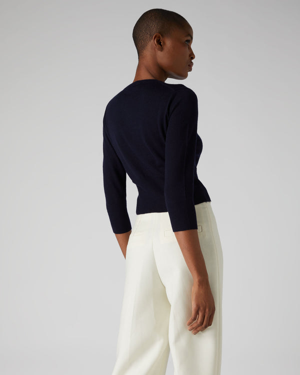 N.peal Women's Darcie Superfine Cashmere Cropped Cardigan In Navy Blue