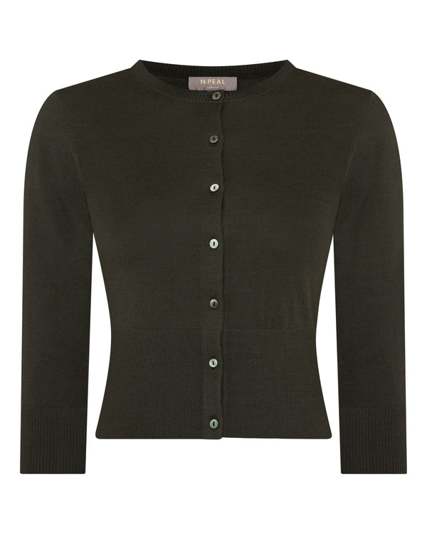 N.peal Women's Darcie Superfine Cashmere Cropped Cardigan In Arabica Khaki Green