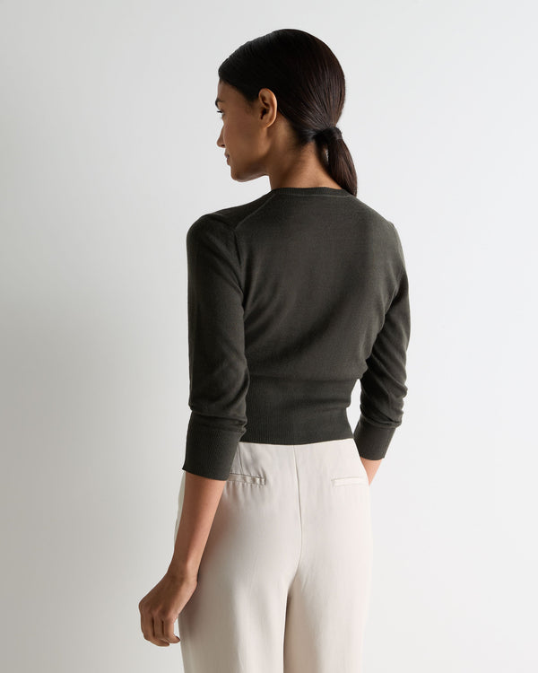 N.peal Women's Darcie Superfine Cashmere Cropped Cardigan In Arabica Khaki Green