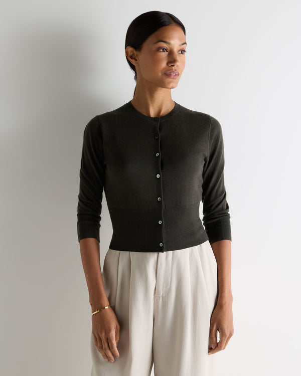 n.peal Women's Darcie Superfine Cashmere Cropped Cardigan In Arabica Khaki Green