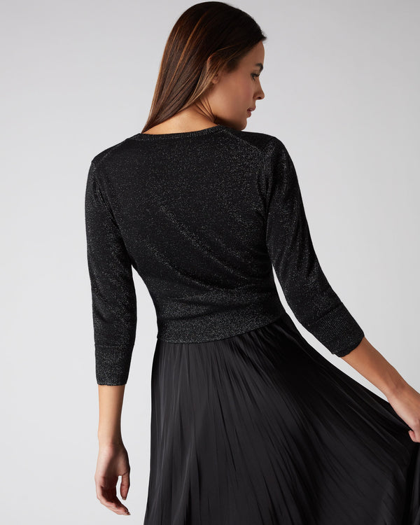 N.peal Women's Darcie Superfine Cashmere Cropped Cardigan With Lurex In Black Sparkle