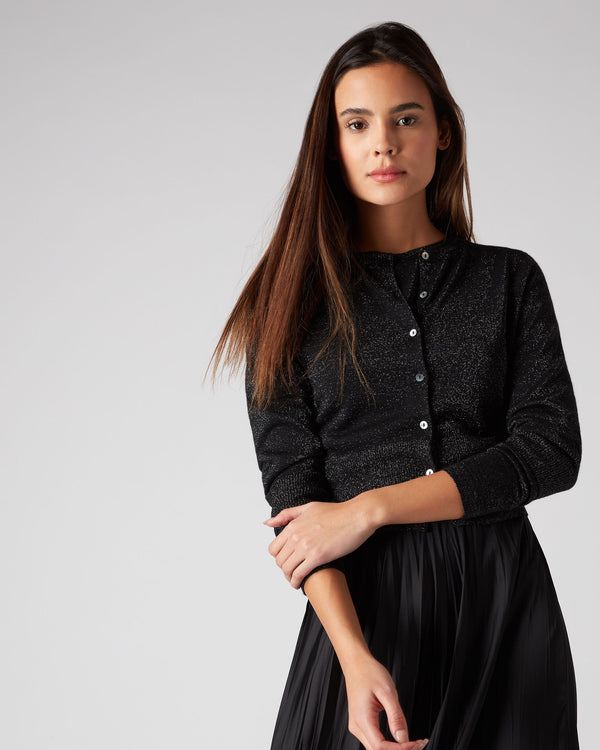 n.peal Women's Darcie Superfine Cashmere Cropped Cardigan With Lurex In Black Sparkle