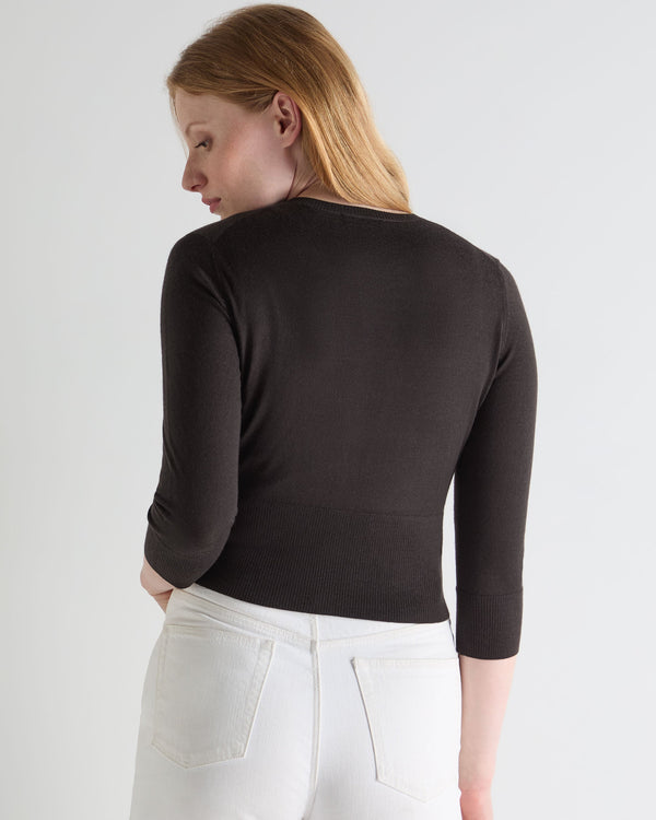 N.peal Women's Darcie Superfine Cashmere Cropped Cardigan In Chocolate Brown