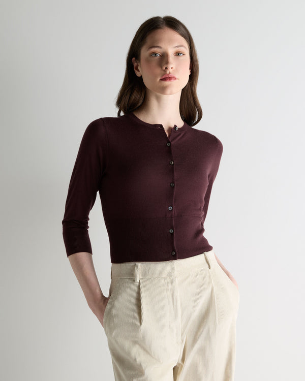 n.peal Women's Darcie Superfine Cashmere Cropped Cardigan In Claret Red n.peal Women's Darcie Superfine Cashmere Cropped Cardigan In Claret Red