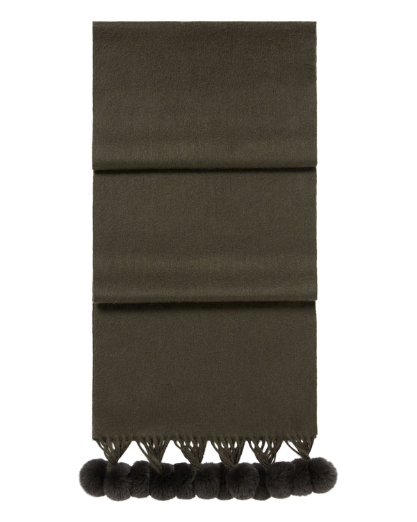 n.peal Women's Davos Fur Bobble Cashmere Scarf In Arabica Khaki Green