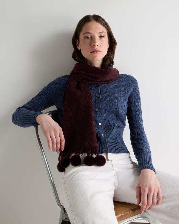 N.peal Women's Davos Fur Bobble Cashmere Scarf In Claret Red