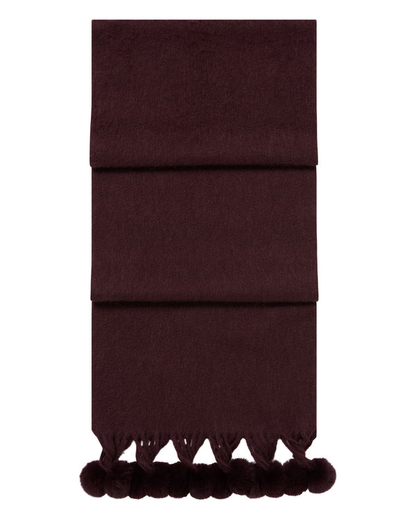 n.peal Women's Davos Fur Bobble Cashmere Scarf In Claret Red