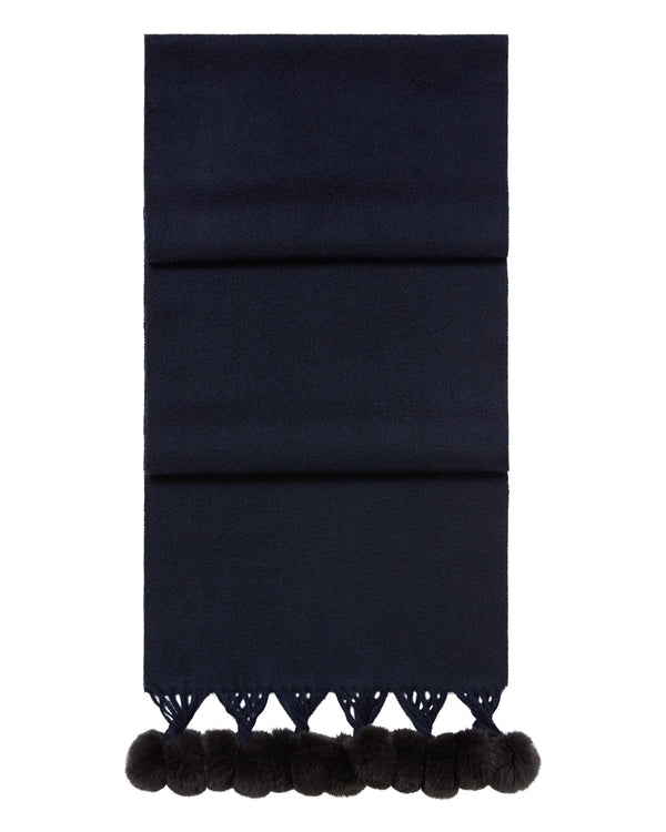 n.peal Women's Davos Fur Bobble Cashmere Scarf In Navy Blue