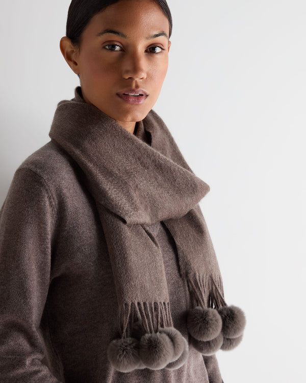 N.peal Women's Davos Fur Bobble Cashmere Scarf In Otter Brown
