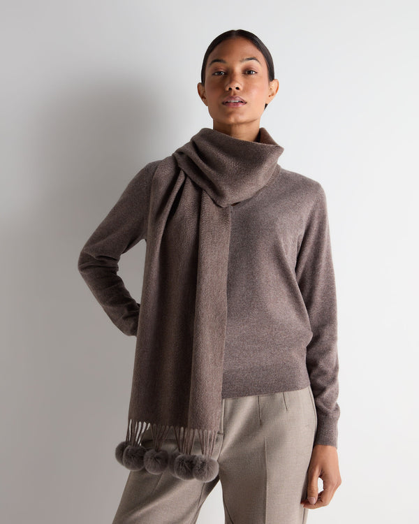 N.peal Women's Davos Fur Bobble Cashmere Scarf In Otter Brown