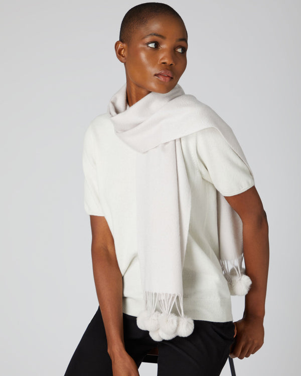 N.peal Women's Davos Fur Bobble Cashmere Scarf In Snow Grey