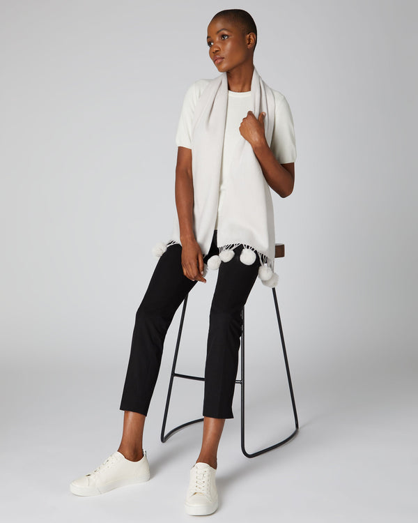 N.peal Women's Davos Fur Bobble Cashmere Scarf In Snow Grey