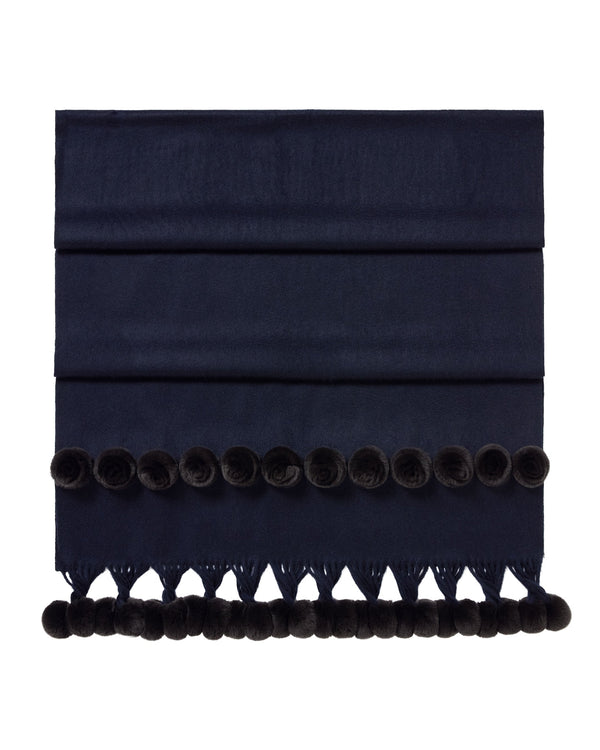 n.peal Women's Davos Fur Bobble Woven Shawl In Navy Blue
