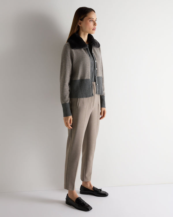 N.peal Women's Dogtooth Cashmere Cardigan With Fur In Elephant Grey