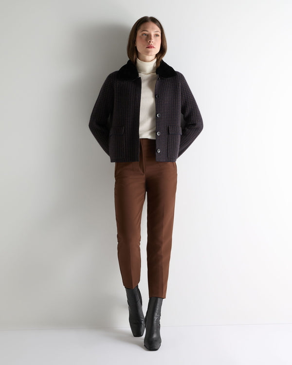 N.peal Women's Dogtooth Fur Trim Cashmere Jacket In Navy Blue