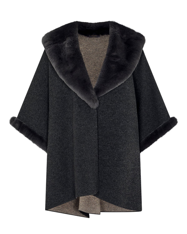 N.peal Women's Double Face Fur Cape In Dark Graphite Grey
