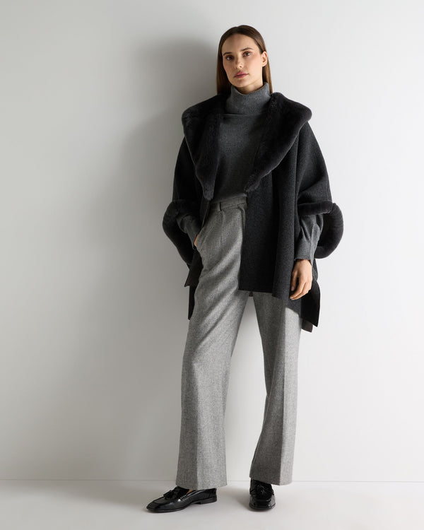 N.peal Women's Double Face Fur Cape In Dark Graphite Grey
