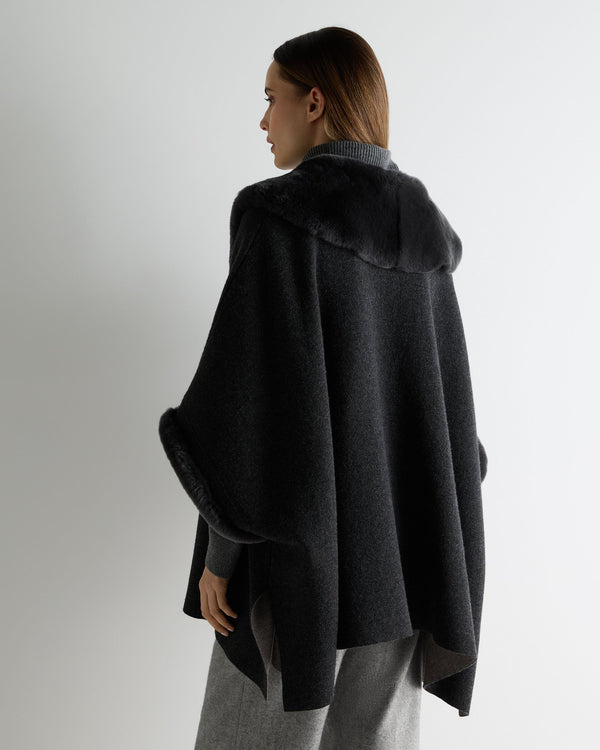 N.peal Women's Double Face Fur Cape In Dark Graphite Grey