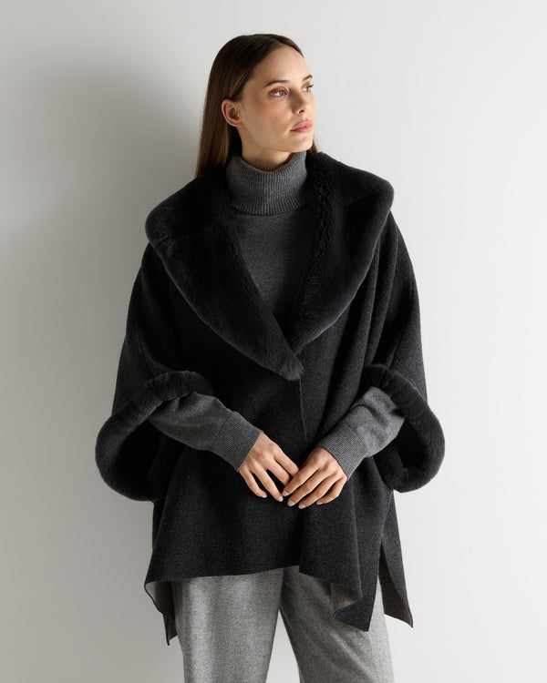 n.peal Women's Double Face Fur Cape In Dark Graphite Grey
