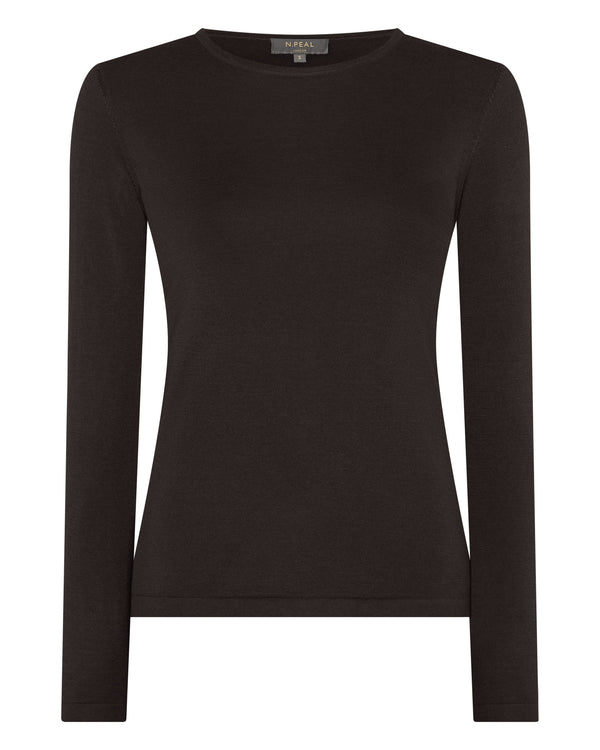 N.peal Women's Eden Superfine Cashmere Round Neck Top In Chocolate Brown
