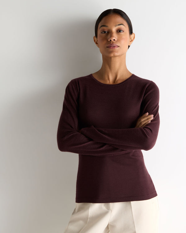 n.peal Women's Eden Superfine Cashmere Round Neck Top In Claret Red