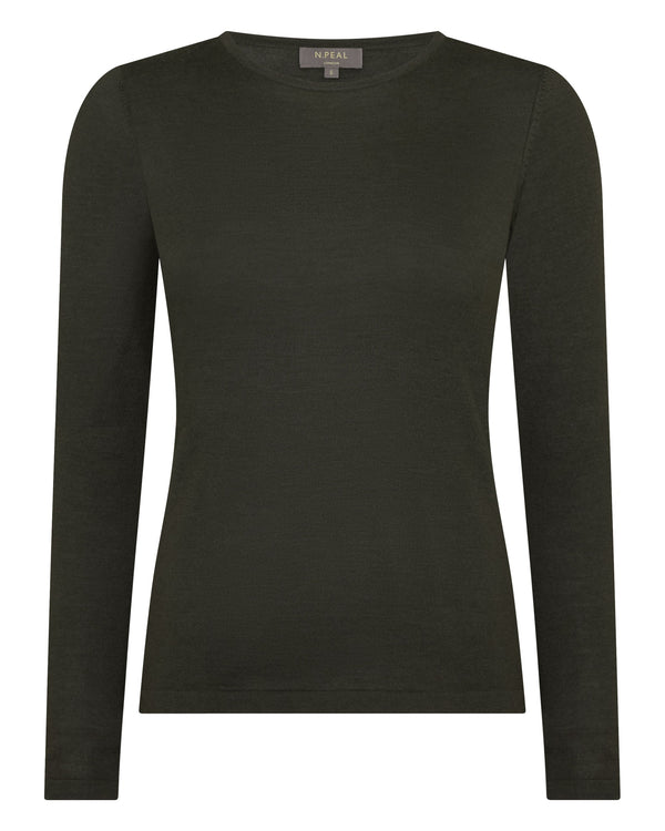 N.peal Women's Eden Superfine Cashmere Round Neck Top In Arabica Khaki Green